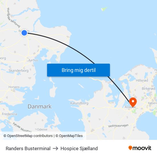 Randers Busterminal to Hospice Sjælland map