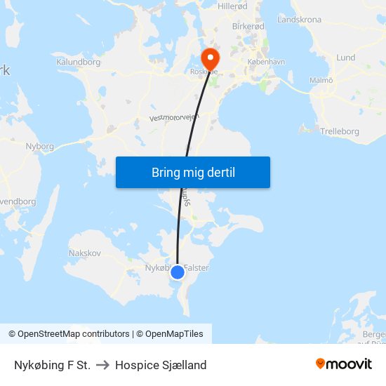 Nykøbing F St. to Hospice Sjælland map