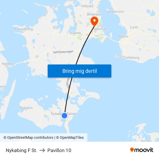 Nykøbing F St. to Pavillon 10 map