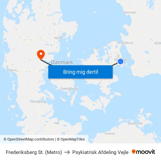 Frederiksberg St. (Metro) to Psykiatrisk Afdeling Vejle map