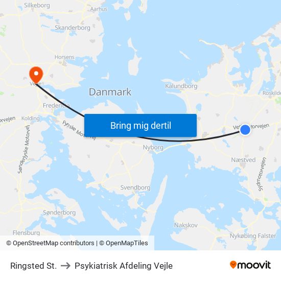 Ringsted St. to Psykiatrisk Afdeling Vejle map