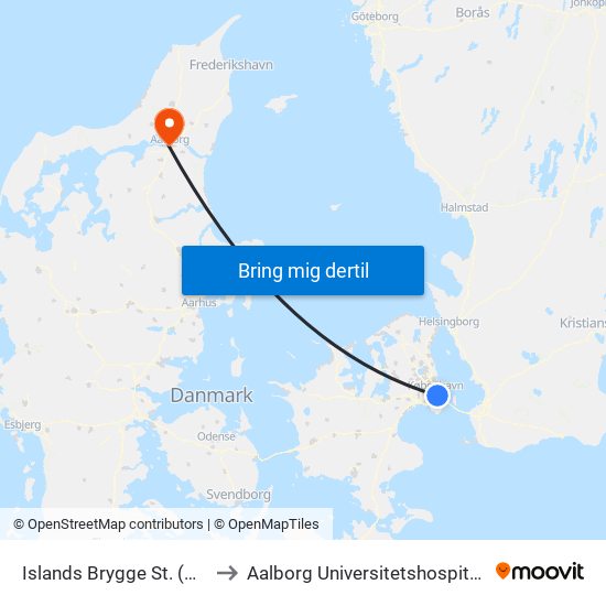 Islands Brygge St. (Metro) to Aalborg Universitetshospital Nord map