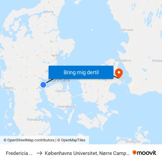 Fredericia St. to Københavns Universitet, Nørre Campus map