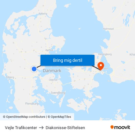 Vejle Trafikcenter to Diakonisse-Stiftelsen map