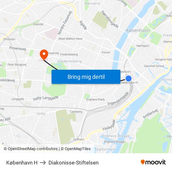 København H to Diakonisse-Stiftelsen map