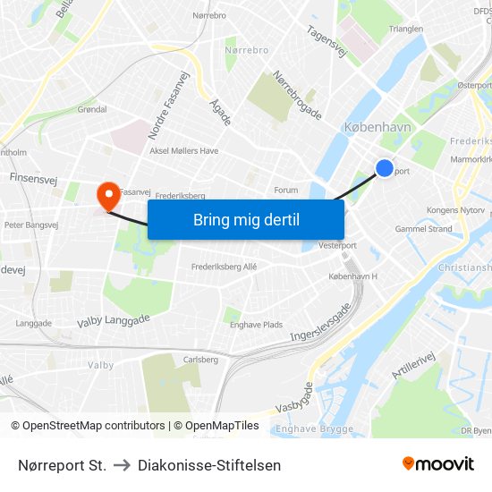 Nørreport St. to Diakonisse-Stiftelsen map