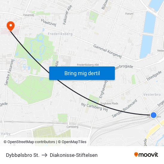 Dybbølsbro St. to Diakonisse-Stiftelsen map