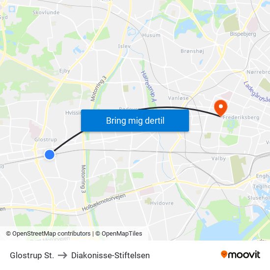 Glostrup St. to Diakonisse-Stiftelsen map