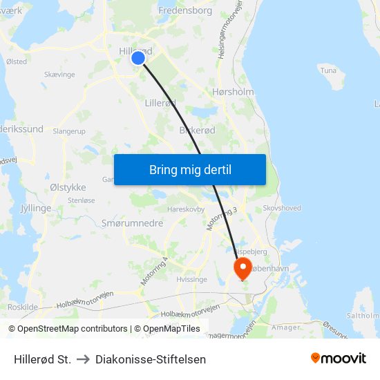 Hillerød St. to Diakonisse-Stiftelsen map