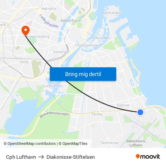 Cph Lufthavn to Diakonisse-Stiftelsen map