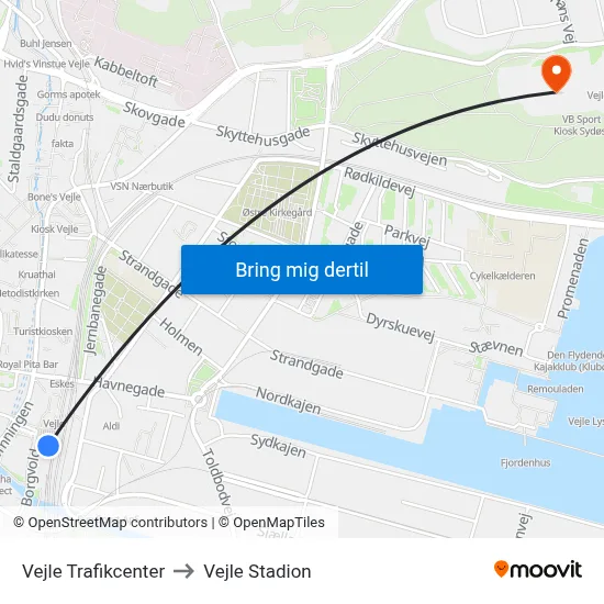 Vejle Trafikcenter to Vejle Stadion map