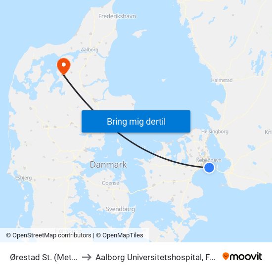 Ørestad St. (Metro) to Aalborg Universitetshospital, Farsø map