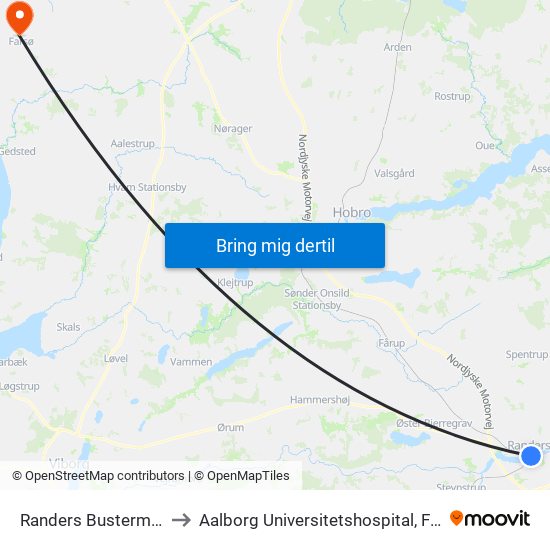 Randers Busterminal to Aalborg Universitetshospital, Farsø map