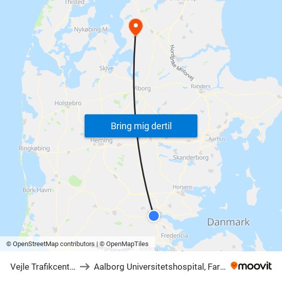 Vejle Trafikcenter to Aalborg Universitetshospital, Farsø map