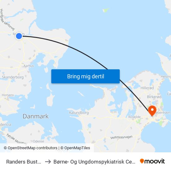 Randers Busterminal to Børne- Og Ungdomspykiatrisk Center Afs. B290 map