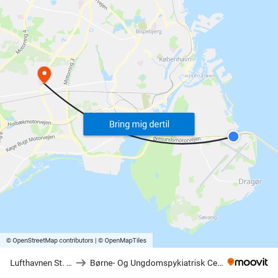 Lufthavnen St. (Metro) to Børne- Og Ungdomspykiatrisk Center Afs. B290 map