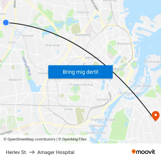 Herlev St. to Amager Hospital map