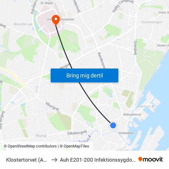 Klostertorvet (Aarhus Kom) to Auh E201-200 Infektionssygdomme Sengeafsnit map