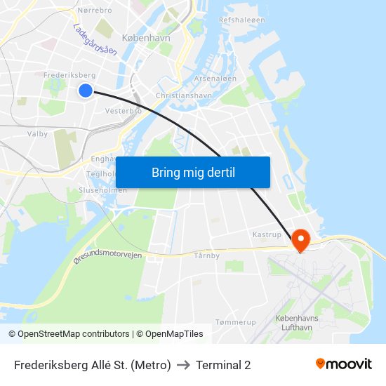 Frederiksberg Allé St. (Metro) to Terminal 2 map