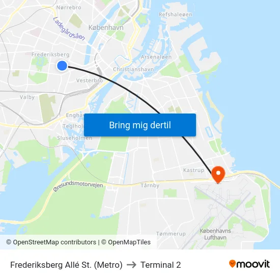 Frederiksberg Allé St. (Metro) to Terminal 2 map