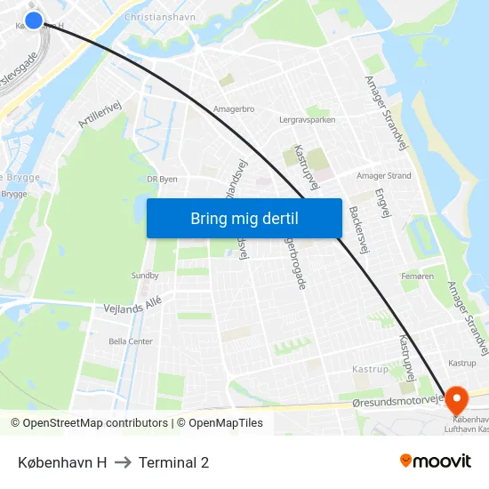 København H to Terminal 2 map