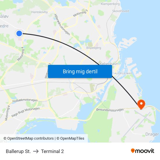 Ballerup St. to Terminal 2 map