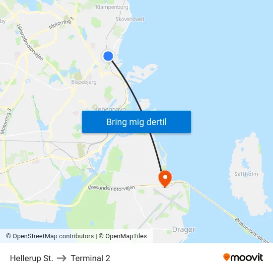 Hellerup St. to Terminal 2 map