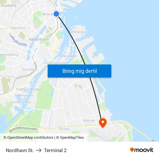 Nordhavn St. to Terminal 2 map