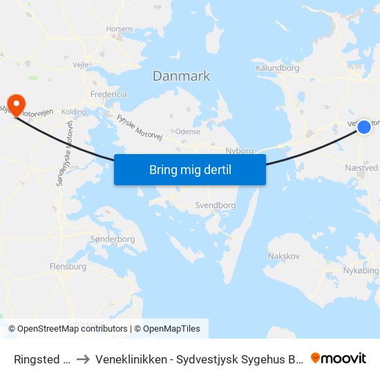 Ringsted St. to Veneklinikken - Sydvestjysk Sygehus Brørup map