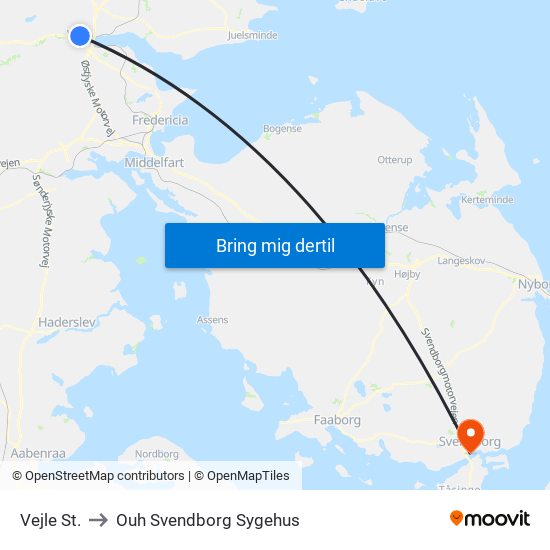 Vejle St. to Ouh Svendborg Sygehus map