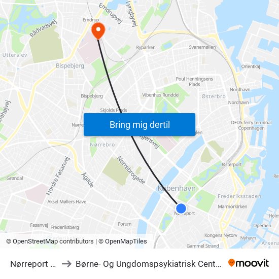 Nørreport St. (Metro) to Børne- Og Ungdomspsykiatrisk Center Region Hovedstadens Psyk map