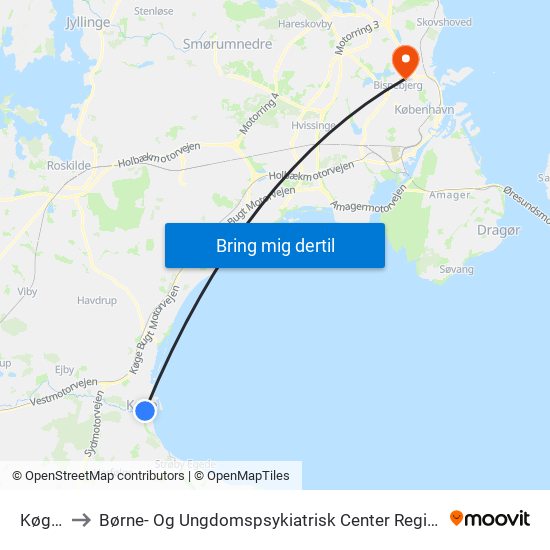 Køge St. to Børne- Og Ungdomspsykiatrisk Center Region Hovedstadens Psyk map