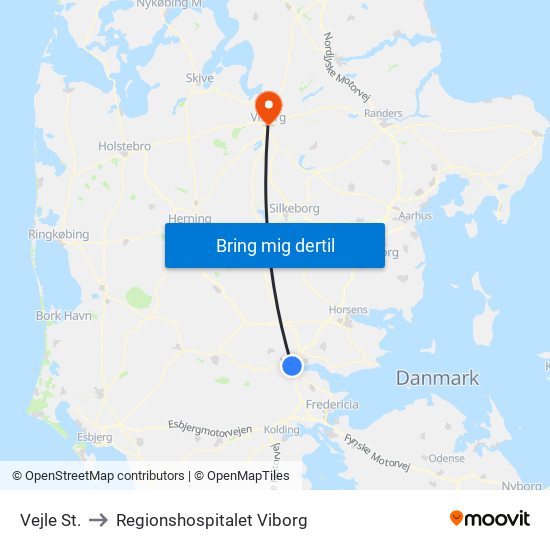 Vejle St. to Regionshospitalet Viborg map