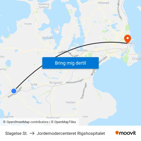 Slagelse St. to Jordemodercenteret Rigshospitalet map