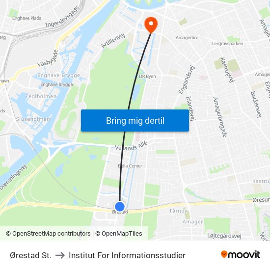 Ørestad St. to Institut For Informationsstudier map