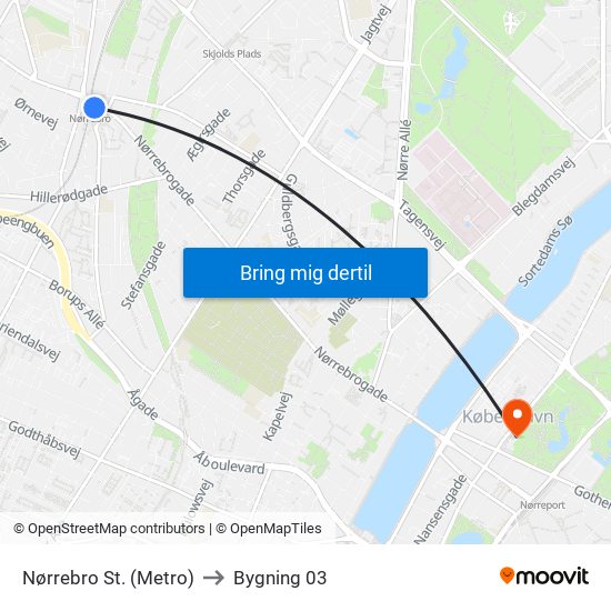 Nørrebro St. (Metro) to Bygning 03 map