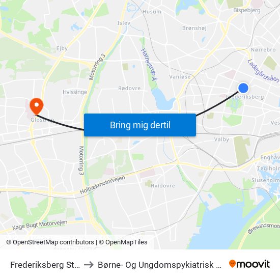 Frederiksberg St. (Metro) to Børne- Og Ungdomspykiatrisk Center Afs. 29a map