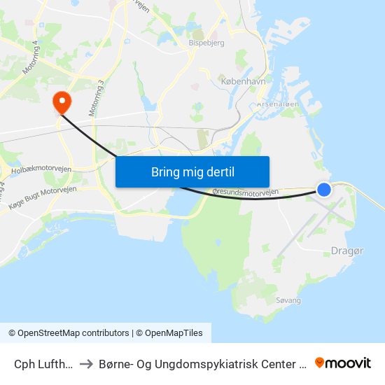 Cph Lufthavn to Børne- Og Ungdomspykiatrisk Center Afs. 29a map