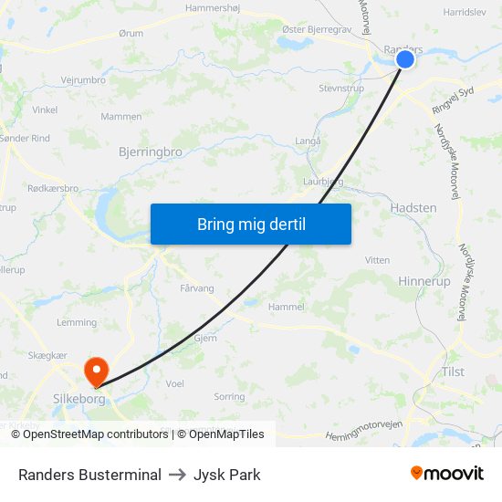 Randers Busterminal to Jysk Park map