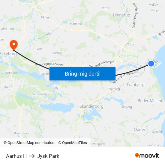 Aarhus H to Jysk Park map