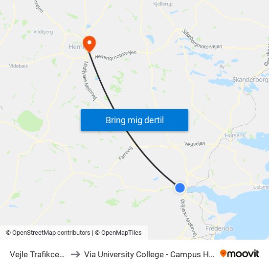 Vejle Trafikcenter to Via University College - Campus Herning map