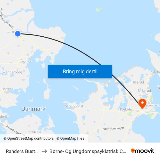 Randers Busterminal to Børne- Og Ungdomspsykiatrisk Center Afs. B203 map