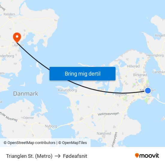Trianglen St. (Metro) to Fødeafsnit map