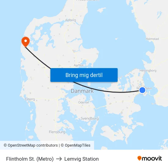 Flintholm St. (Metro) to Lemvig Station map