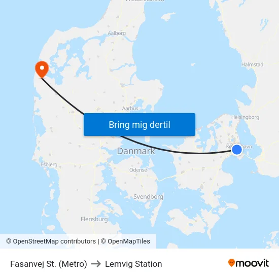 Fasanvej St. (Metro) to Lemvig Station map