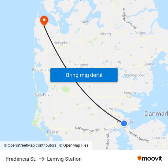 Fredericia St. to Lemvig Station map