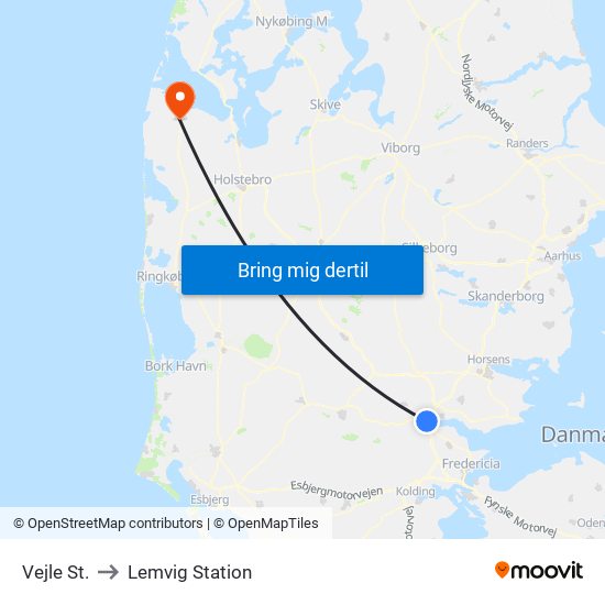 Vejle St. to Lemvig Station map