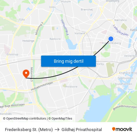 Frederiksberg St. (Metro) to Gildhøj Privathospital map