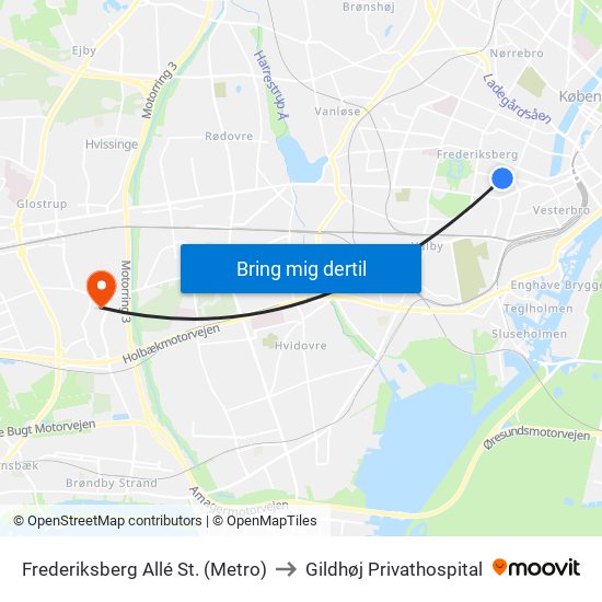 Frederiksberg Allé St. (Metro) to Gildhøj Privathospital map