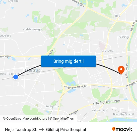 Høje Taastrup St. to Gildhøj Privathospital map